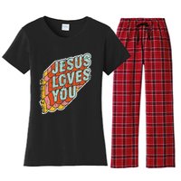 funny Jesus Loves You religious Vintage Style Women's Flannel Pajama Set