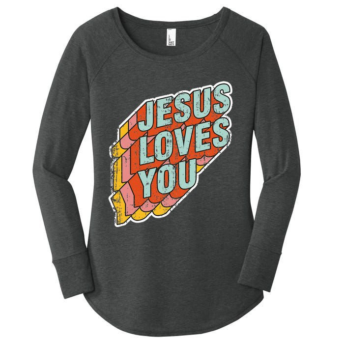 funny Jesus Loves You religious Vintage Style Women's Perfect Tri Tunic Long Sleeve Shirt