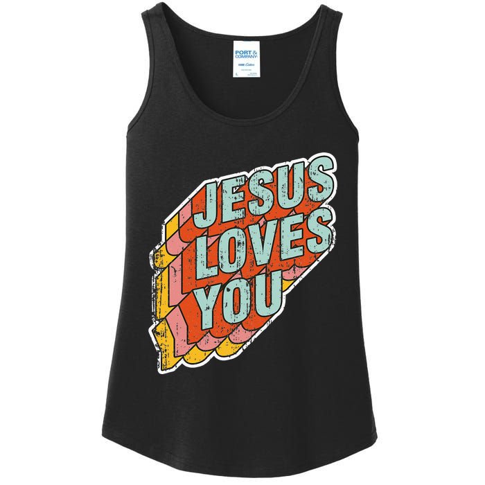 funny Jesus Loves You religious Vintage Style Ladies Essential Tank