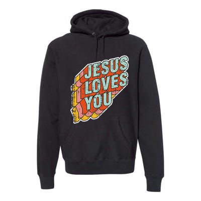 funny Jesus Loves You religious Vintage Style Premium Hoodie