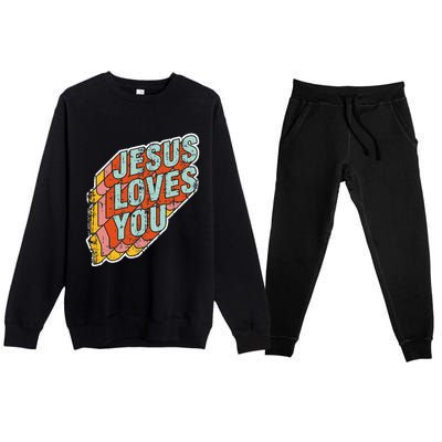 funny Jesus Loves You religious Vintage Style Premium Crewneck Sweatsuit Set