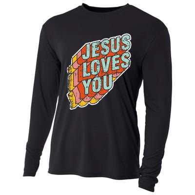 funny Jesus Loves You religious Vintage Style Cooling Performance Long Sleeve Crew