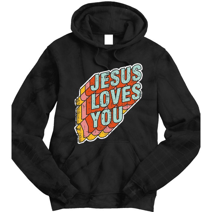 funny Jesus Loves You religious Vintage Style Tie Dye Hoodie