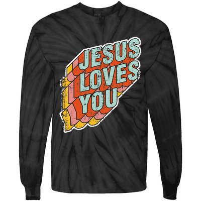 funny Jesus Loves You religious Vintage Style Tie-Dye Long Sleeve Shirt