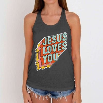 funny Jesus Loves You religious Vintage Style Women's Knotted Racerback Tank