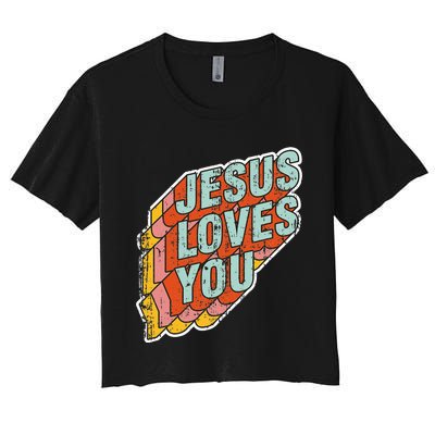 funny Jesus Loves You religious Vintage Style Women's Crop Top Tee