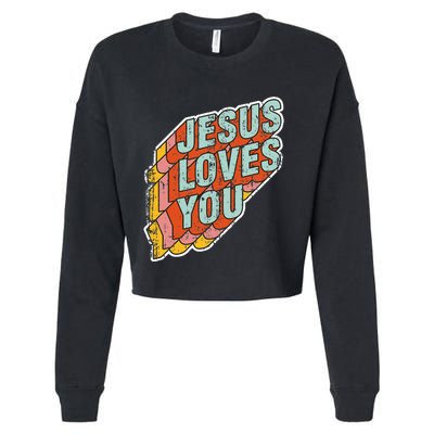 funny Jesus Loves You religious Vintage Style Cropped Pullover Crew