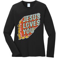 funny Jesus Loves You religious Vintage Style Ladies Long Sleeve Shirt