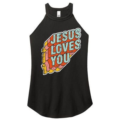 funny Jesus Loves You religious Vintage Style Women's Perfect Tri Rocker Tank