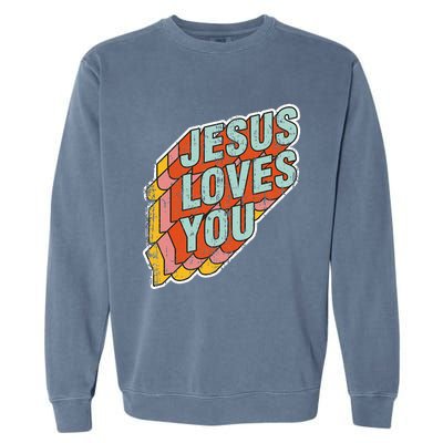 funny Jesus Loves You religious Vintage Style Garment-Dyed Sweatshirt