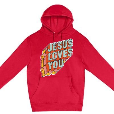 funny Jesus Loves You religious Vintage Style Premium Pullover Hoodie