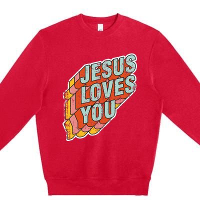 funny Jesus Loves You religious Vintage Style Premium Crewneck Sweatshirt