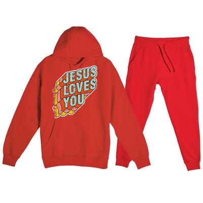 funny Jesus Loves You religious Vintage Style Premium Hooded Sweatsuit Set