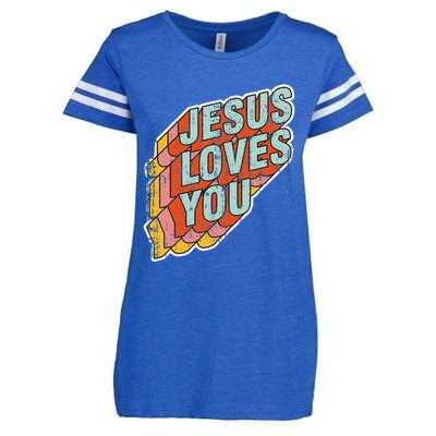 funny Jesus Loves You religious Vintage Style Enza Ladies Jersey Football T-Shirt