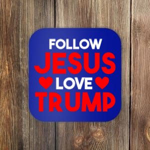 Follow Jesus Love Trump Red Heart Christian Funny Gift Coaster