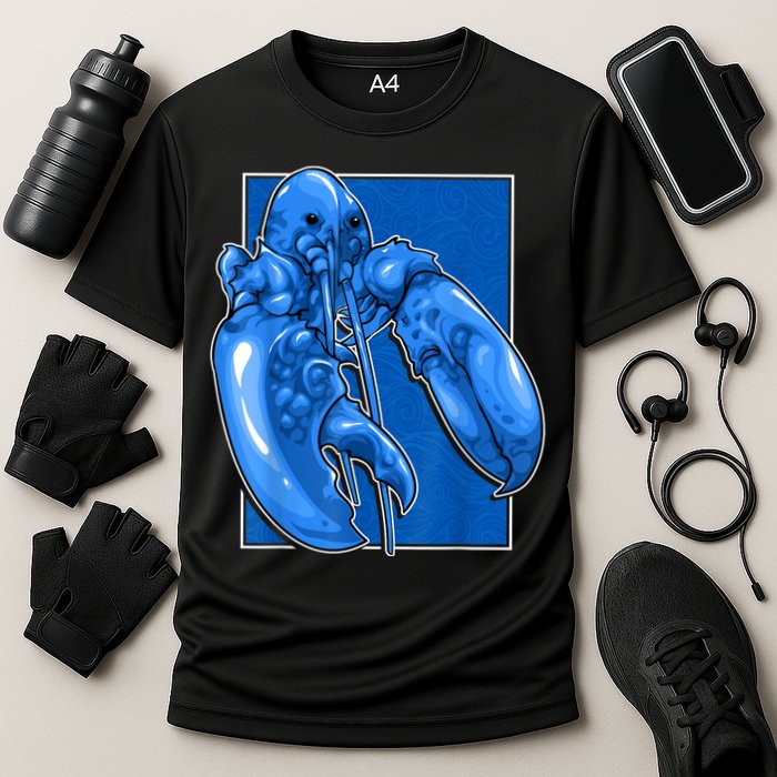 Funny Jumpscare Lobster Meme Blue Crustacean Cooling Performance Crew T-Shirt