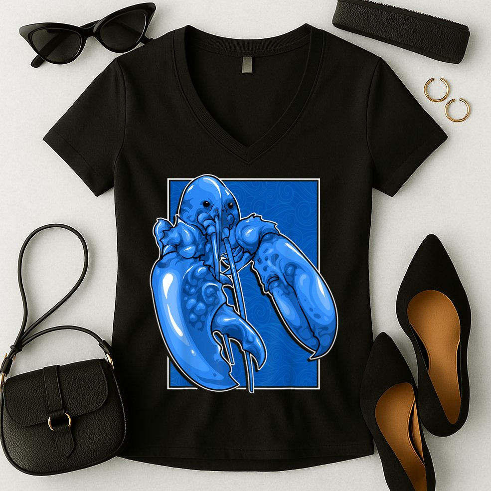 Funny Jumpscare Lobster Meme Blue Crustacean Women's V-Neck T-Shirt