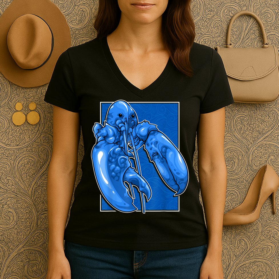 Funny Jumpscare Lobster Meme Blue Crustacean Women's V-Neck T-Shirt