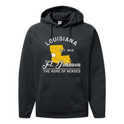 Fort Johnson Louisiana La Vintage Home Of Heroes Jrtc Gift Performance Fleece Hoodie