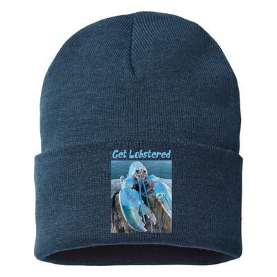 Funny Jumpscare Lobster Meme Blue Crustacean Sustainable Knit Beanie