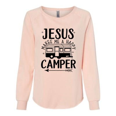 Funny Jesus Makes Me A Happy Camper Womens California Wash Sweatshirt