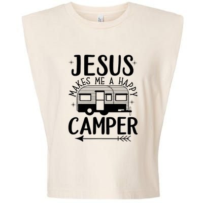 Funny Jesus Makes Me A Happy Camper Garment-Dyed Women's Muscle Tee