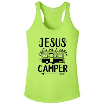 Funny Jesus Makes Me A Happy Camper Ladies PosiCharge Competitor Racerback Tank