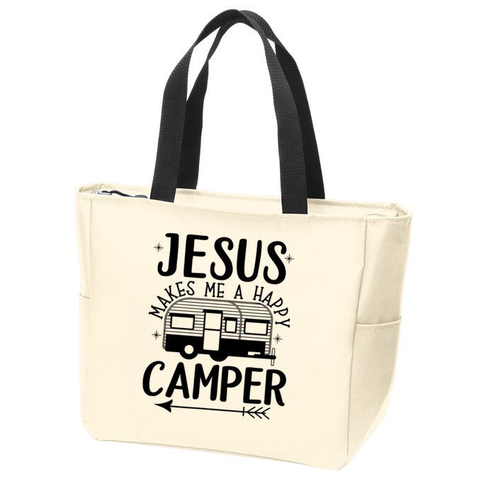 Funny Jesus Makes Me A Happy Camper Zip Tote Bag
