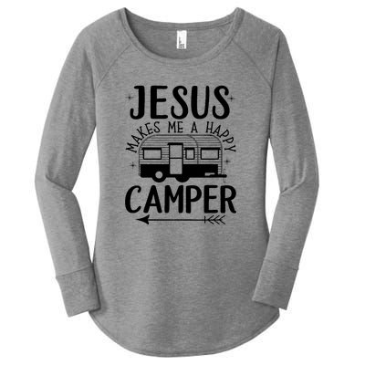 Funny Jesus Makes Me A Happy Camper Women's Perfect Tri Tunic Long Sleeve Shirt