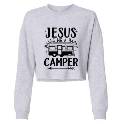 Funny Jesus Makes Me A Happy Camper Cropped Pullover Crew