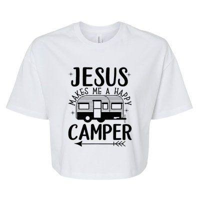 Funny Jesus Makes Me A Happy Camper Bella+Canvas Jersey Crop Tee