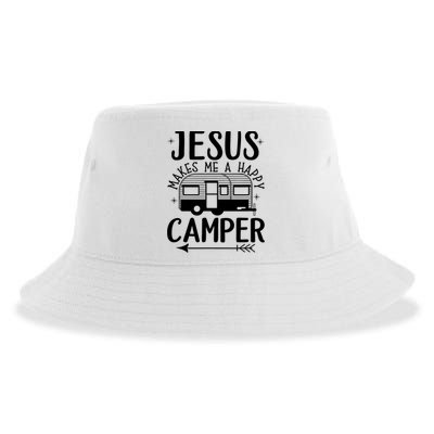 Funny Jesus Makes Me A Happy Camper Sustainable Bucket Hat