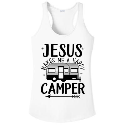 Funny Jesus Makes Me A Happy Camper Ladies PosiCharge Competitor Racerback Tank