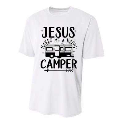 Funny Jesus Makes Me A Happy Camper Youth Performance Sprint T-Shirt
