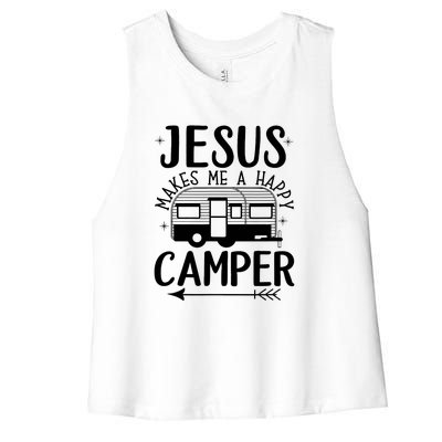 Funny Jesus Makes Me A Happy Camper Women's Racerback Cropped Tank