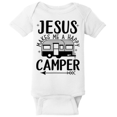 Funny Jesus Makes Me A Happy Camper Baby Bodysuit