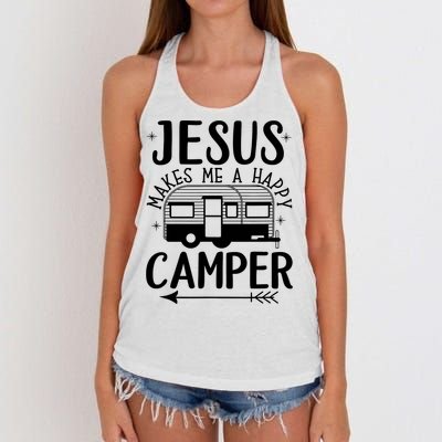 Funny Jesus Makes Me A Happy Camper Women's Knotted Racerback Tank