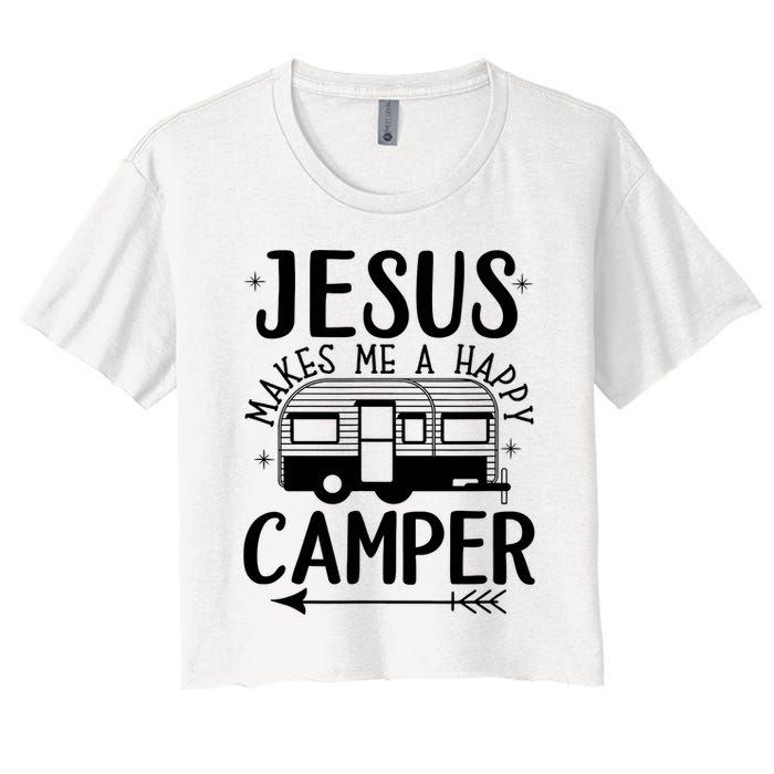Funny Jesus Makes Me A Happy Camper Crop Top