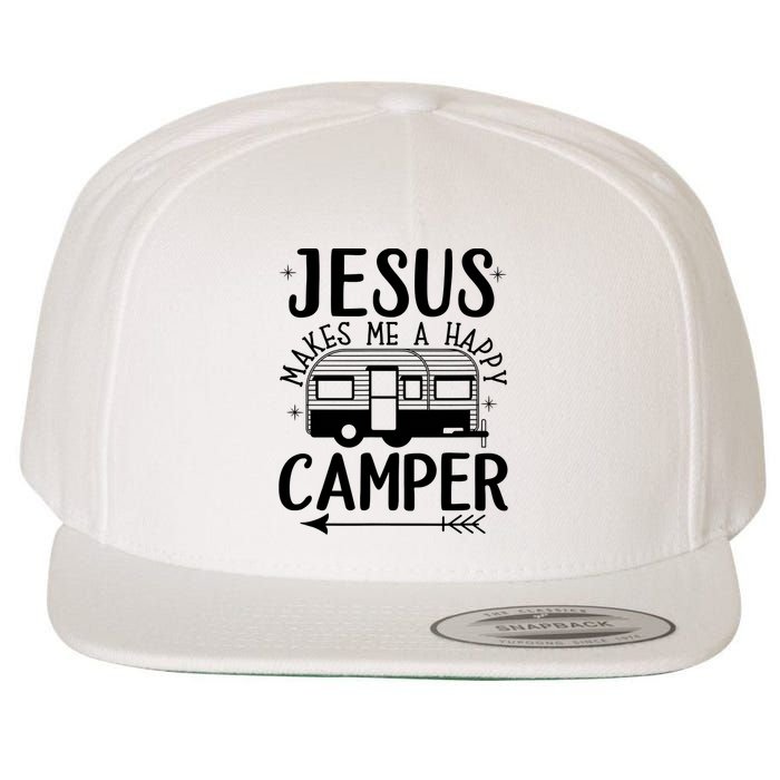 Funny Jesus Makes Me A Happy Camper Wool Snapback Cap