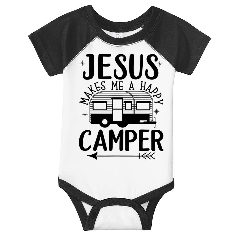 Funny Jesus Makes Me A Happy Camper Infant Baby Jersey Bodysuit