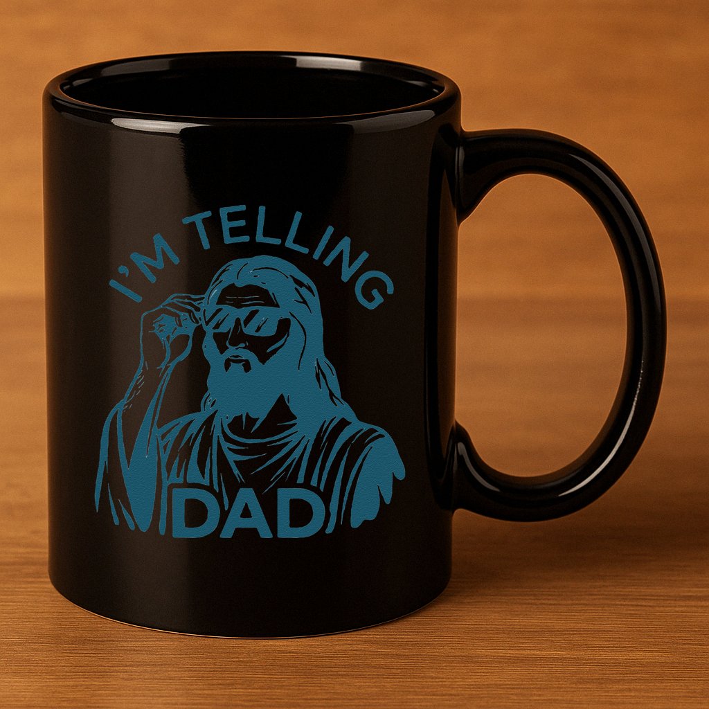 Funny Jesus Meme IM Telling Dad Jesus Christian 11oz C Handle Ceramic Mug