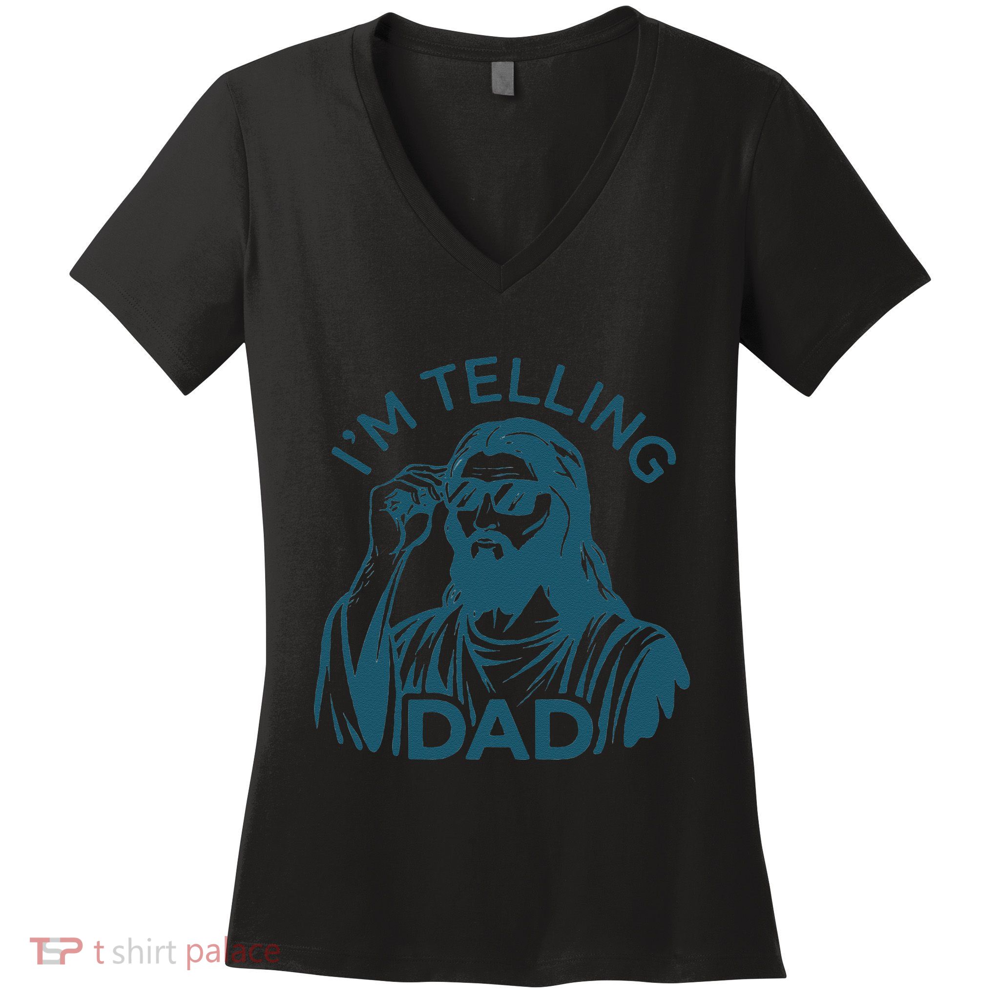 Funny Jesus Meme IM Telling Dad Jesus Christian Women's V-Neck T-Shirt