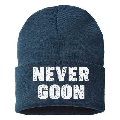 Funny Joke Never Goon Quote Humor Design Gym Sustainable Knit Beanie