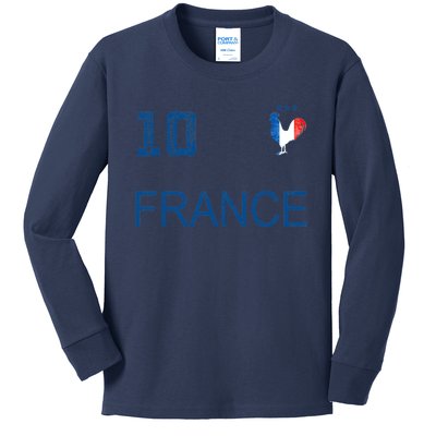 France Jersey Number Ten Soccer French Flag Futebol Fans Kids Long Sleeve Shirt