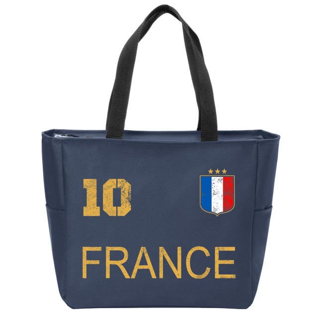 France Jersey Number Ten Soccer French Flag Futebol Fans Zip Tote Bag