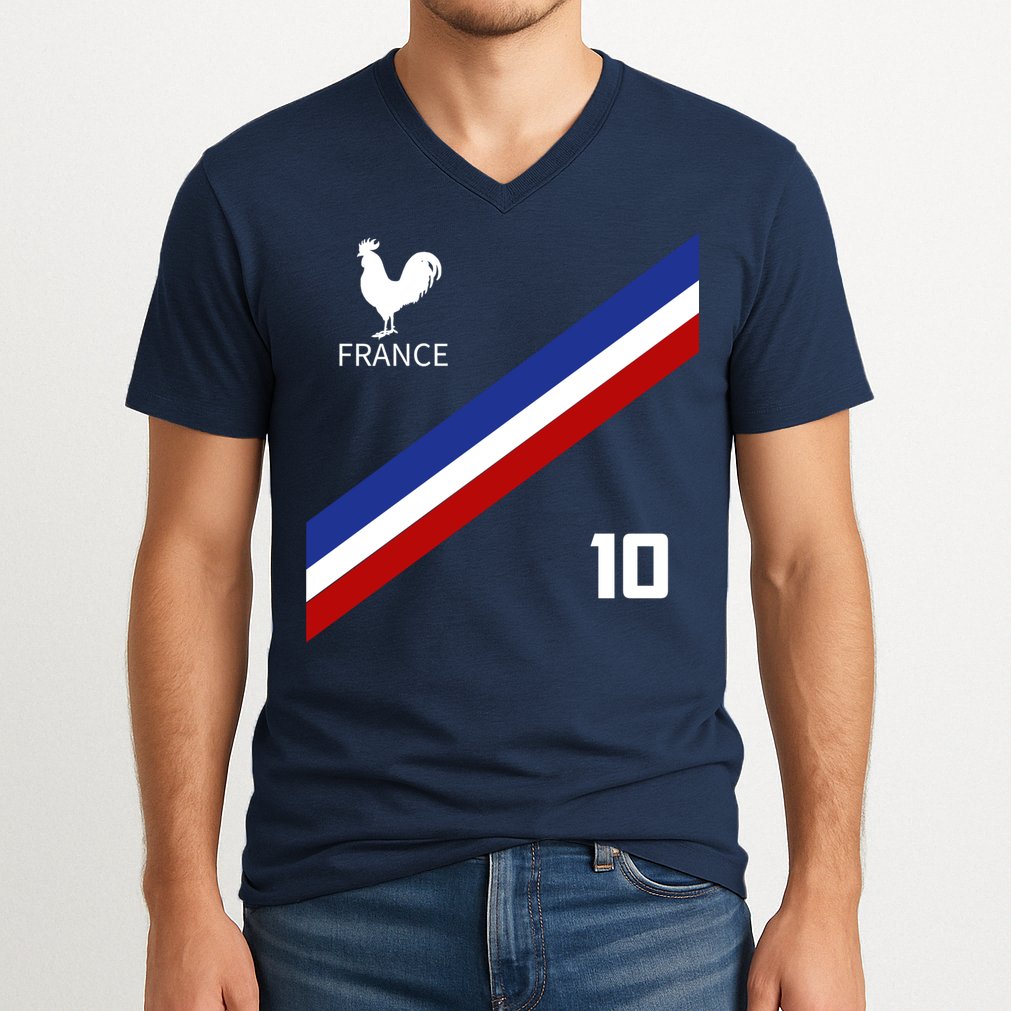 France Jersey Number Ten Soccer French Futbol Club V-Neck T-Shirt