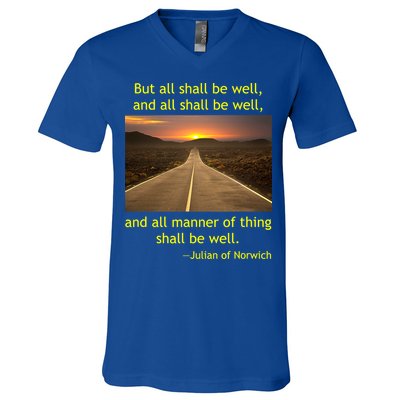 Funny Julian Of Norwich All Shall Be Well Christian Heaven Hope V-Neck T-Shirt