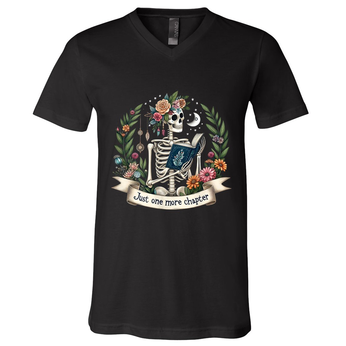 Funny Just One More Chapter Floral Book Lover Reading Design V-Neck T-Shirt