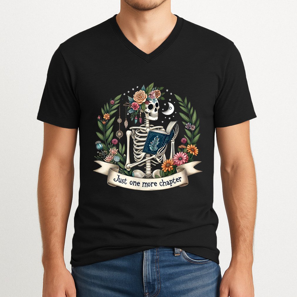 Funny Just One More Chapter Floral Book Lover Reading Design V-Neck T-Shirt
