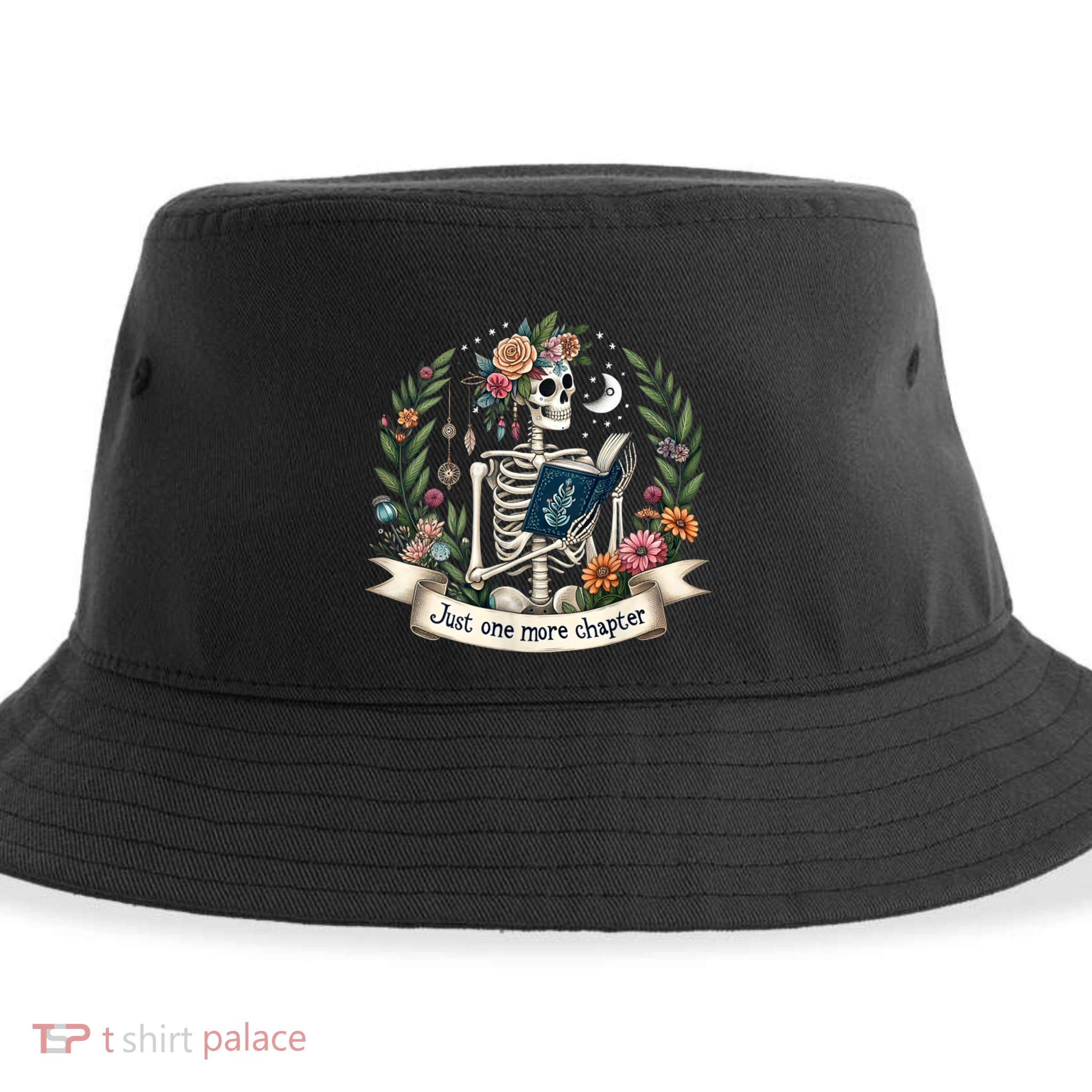 Funny Just One More Chapter Floral Book Lover Reading Design Sustainable Bucket Hat